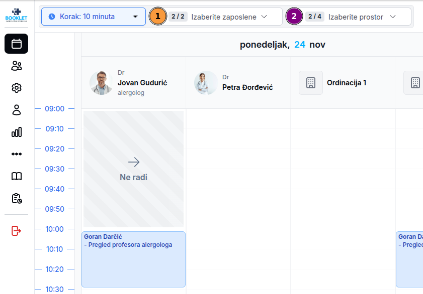 Padajući meniji za zaposlene i ordinacije