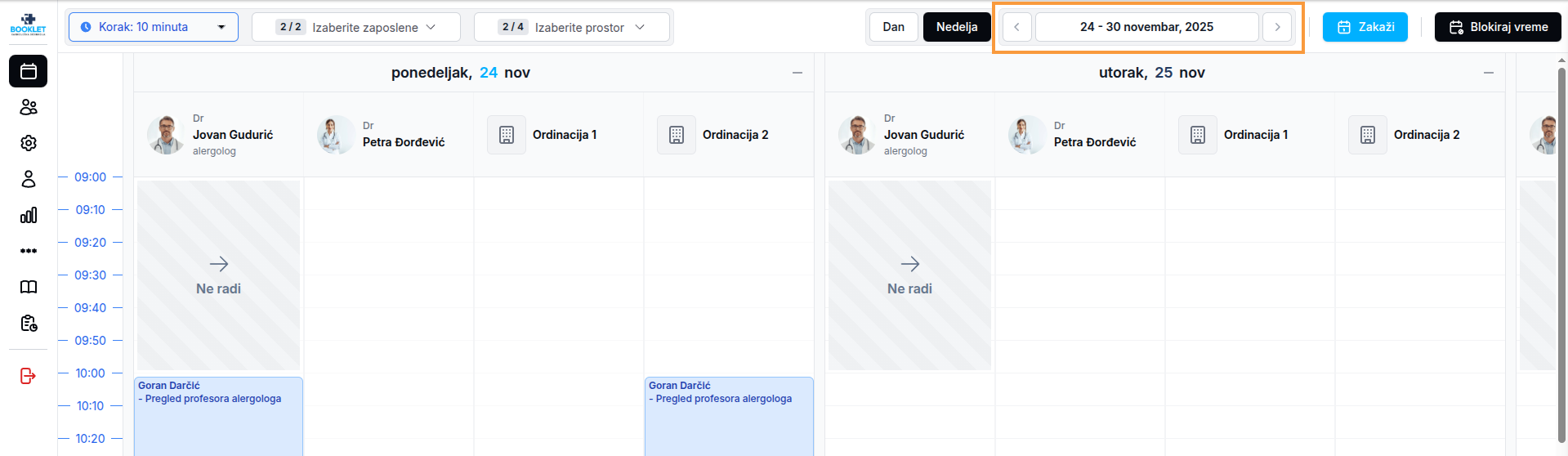 Nedeljni prikaz kalendara
