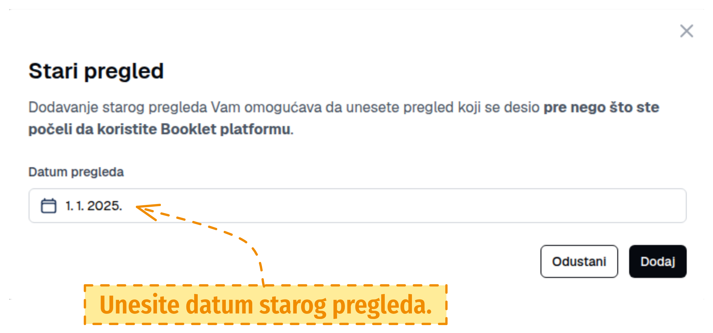 Izbor datuma starog pregleda