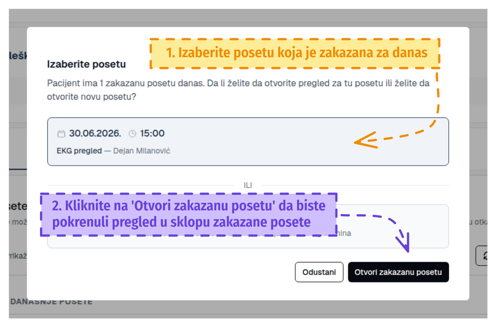 Izbor zakazane posete za pregled